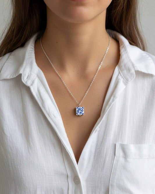 Flower Square Tile Necklace