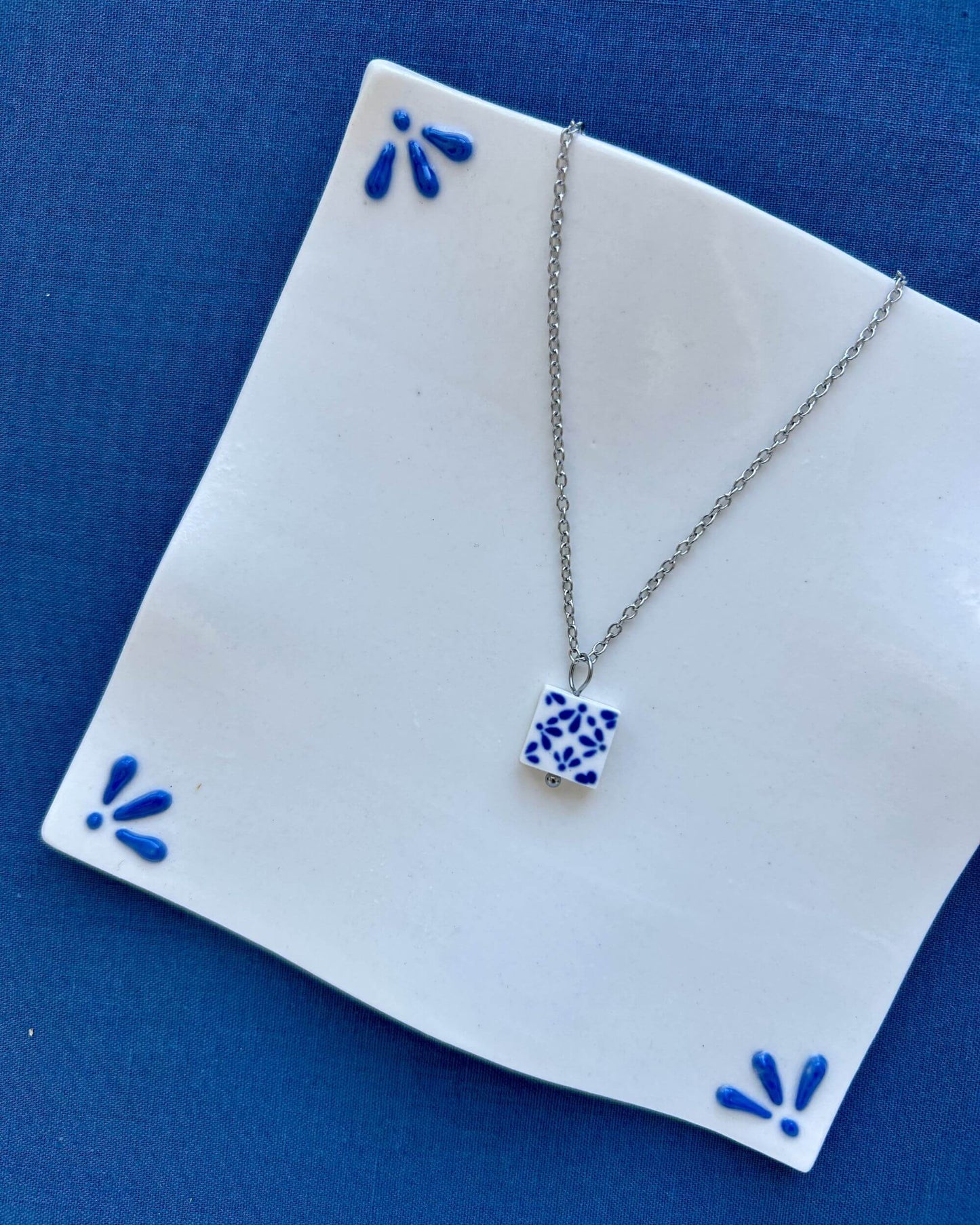 Flower Square Tile Necklace